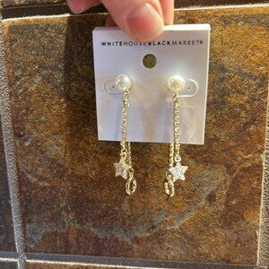 NWT White House Black Market Goldtone Star Pearl Dangle Earrings Reversible